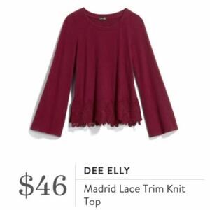StitchFix Womens Red Dee Elly Madrid Long Slight Bell Sleeve Lace Knit Top NEW‎